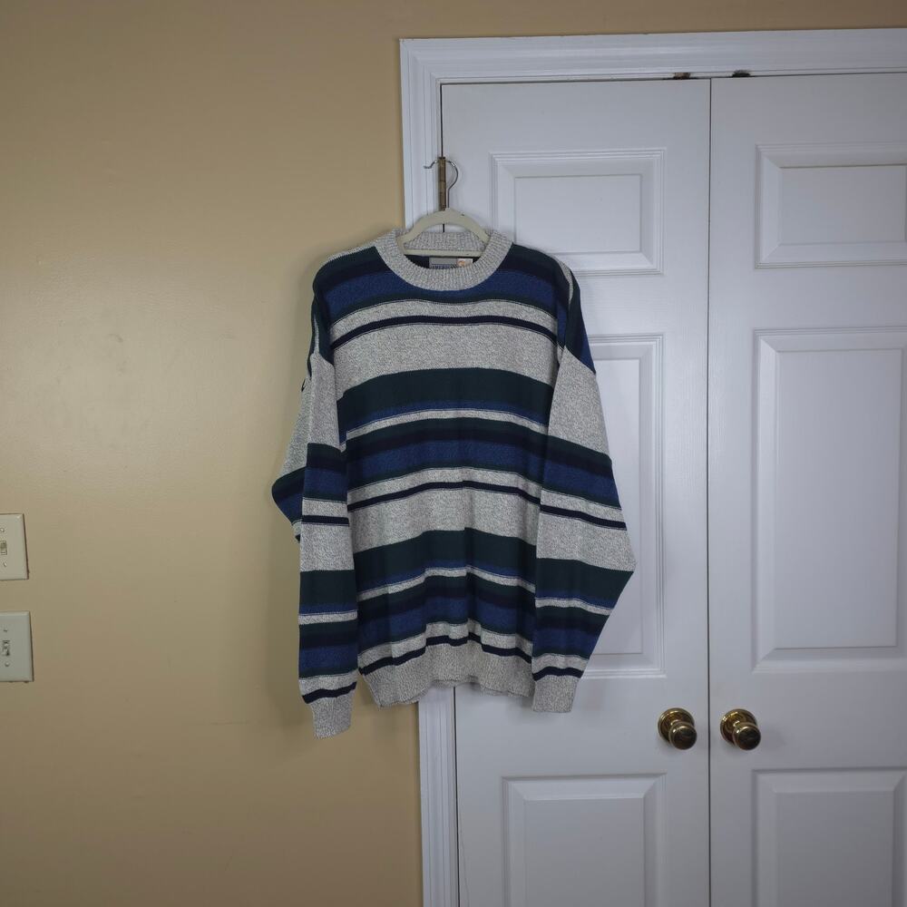Vintage 90s American Spirit 100% Cotton Grandpa Crewneck Sweater Striped Size XL